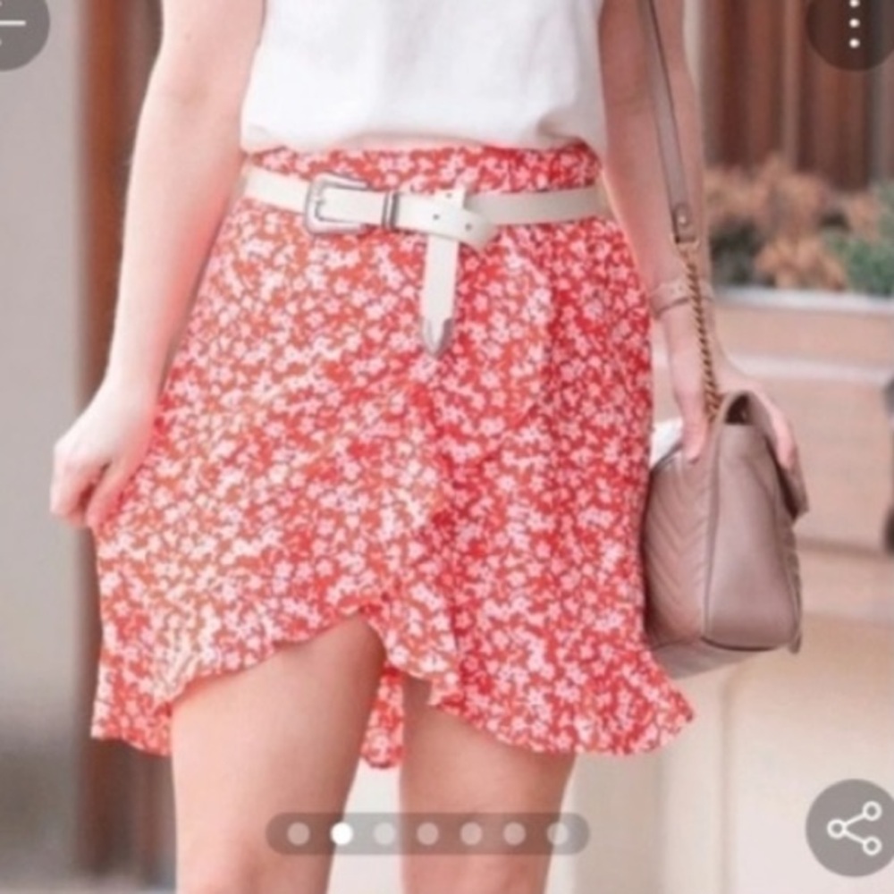 J.Crew Mercantile Floral Ruffle Tie Waist Faux Wrap Mini Skirt Orange Women’s S‎